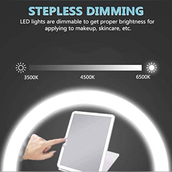 Folding Lighted Makeup Mirror White 72 LEDs 3 Colors Light Modes USB - Picture 6 of 16